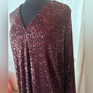 H&M medium garnet sequin shift midi dress